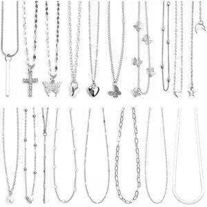 18 Pcs Y2K Necklace Set, Y2K Jewelry and Grunge Necklace Pack with Cross, Heart,